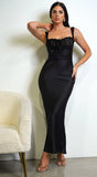 Dilara Black Satin Embroidered Maxi Dress