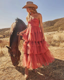 Novara Strapless Tiered Tulle Maxi Dress