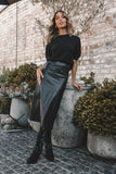 Miller Faux Leather Midi Skirt Black