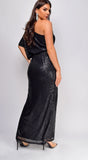 Ever One Shoulder Sequin Maxi Dress Black