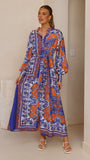 Tasha Maxi Dress Blue Orange Print