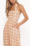 Gemini Halterneck Maxi Dress Yellow Floral Gingham