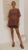Zinnia Oversized Sequins Tee Rust