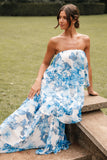 Bloom Strapless Maxi Dress Blue White Floral