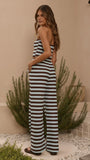 Milla Strapless Top Pants Set Brown Blue Stripe