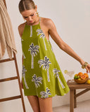 Polished Wave Palm Print Mini Shift Dress