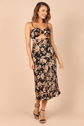 Saga Cut Out Midi Dress Black Floral