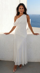 Athenya Draped One Shoulder Maxi Dress Cream White