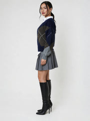 Noxley Argyle V Neck Long Sleeve Sweater Navy