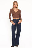 Leslie Long Sleeve Textured Button Front Top Chocolate