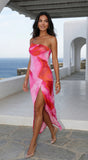 Zareya One Shoulder Mesh Maxi Dress Pink Multi