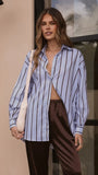 Arli Button Up Shirt Blue Brown Stripe