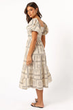 Soliel Puff Sleeve Midi Dress Beige Black
