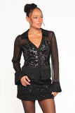 Eliana Sheer Sequin Blouse Black