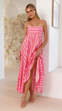 Kaethe Maxi Dress Pink Red Stripe