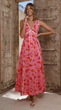 Tisha Maxi Dress Pink Red Floral