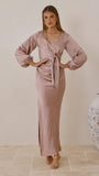 Ivy Long Sleeve Tie Front Maxi Dress Dusty Pink