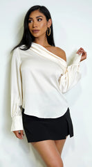 Taylor One Shoulder Satin Top Cream