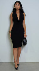 Nilly Cowl Neck Ribbed Midi Dress Black