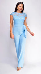 Lorissa Lace Detail Cap Sleeve Jumpsuit Blue
