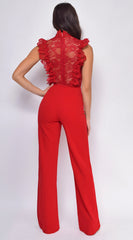 Vanna Crochet Flared leg Jumpsuit Red