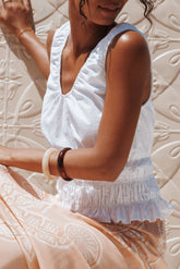 Lucilla Shirred Waist Top White