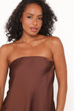 Charmer Asymmetrical Longline Strapless Top Dark Brown