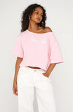 Need More Time Off Shoulder Oversized Tee Pink