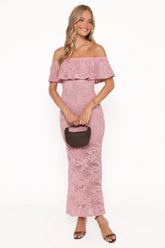 Mirelle Off Shoulder Lace Maxi Dress Pink