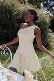 Elaria Off Shoulder Mini Dress Butter Yellow