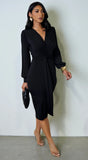 Brynlee Twist Long Sleeve Midi Dress Black