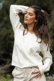 Robbie Collar Neck Cable Knit Sweater Cream