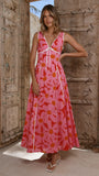 Tisha Maxi Dress Pink Red Floral