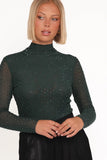 Alejandra Embellished Mesh Top Hunter Green