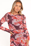Calypso Long Sleeve Maxi Dress Burgundy Peony