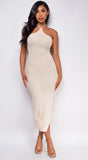 Athenia Light Beige Crochet Knit Midi Dress