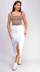 Sydney Denim Cargo Midi Skirt White