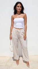 Marlow Striped Linen Wide Leg Pants Beige