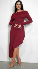 Romeo Red Off Shoulder High Low Mini Dress