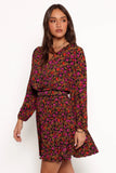 Zephyr Long Sleeve Mini Dress Black Magenta