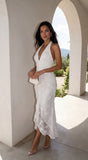 Amalfia Embroidered Halter Maxi Dress White