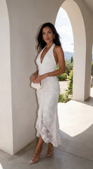 Amalfia Embroidered Halter Maxi Dress White