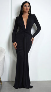 Niya Front Twist Drape Maxi Dress Black