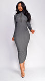 Amara Two Tone Front Zipper Maxi Dress Gray