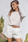 Ruva Long Sleeve Tee Beige White Stripe
