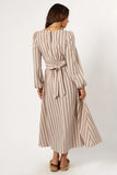 Jimi Long Sleeve Maxi Dress Brown Stripe