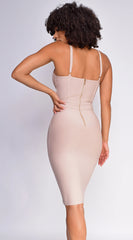 Nelinha Gold Button Bandage Dress Nude