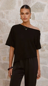 Blair Off Shoulder Tee Black