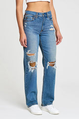 Calla Blue Distressed Relaxed Staright Leg Denim Jeans