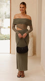 Blaire Off The Shoulder Maxi Dress Olive